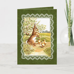 Charming Vintage Easter Rabbit and Chicks V07D Holiday Card