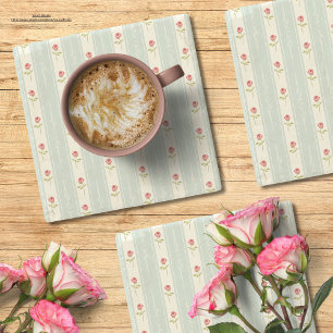 Charming vintage floral Shabby chis Blue pattern Stone Coaster