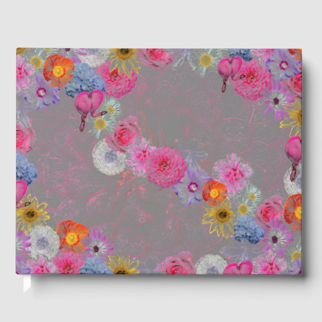 Charming vintage flowers on gray guest book (Front)