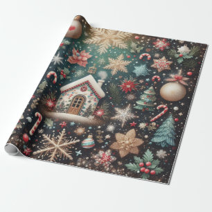 Charming Vintage Holiday Cottage christmas Wrapping Paper