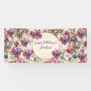 Charming Vintage Inspired Floral Happy Birthday Banner