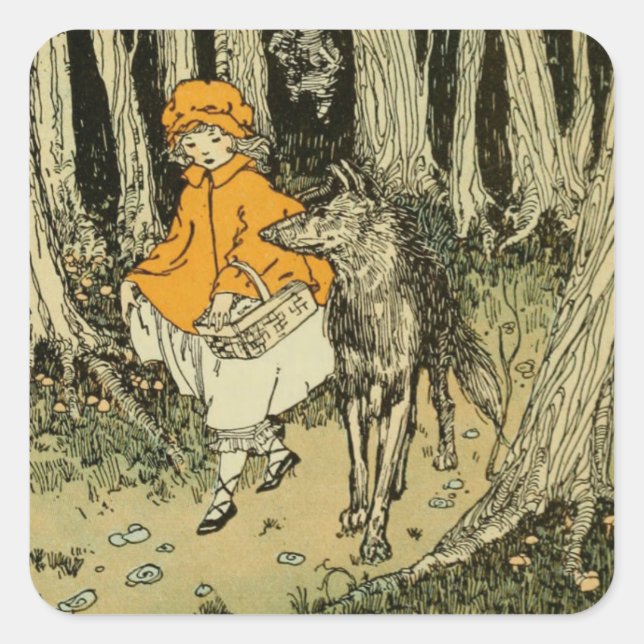 Charming Vintage Little Red Riding Hood Square Sticker (Front)