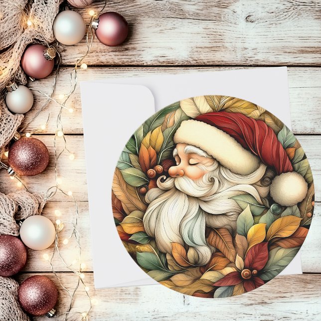 Charming Vintage Santa Customisable Round Holiday Card (Charming Vintage Santa Customizable Round Holiday Card)