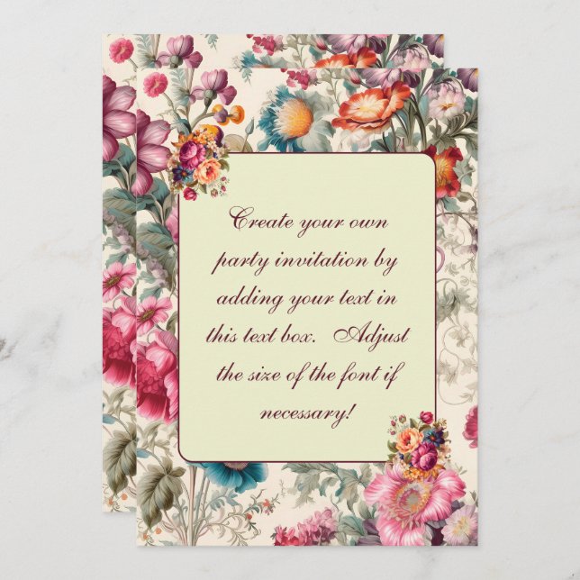 Charming Vintage Summer Floral Invitation Template (Front/Back)