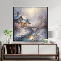 Charming Vintage Winter Day Landscape Art 