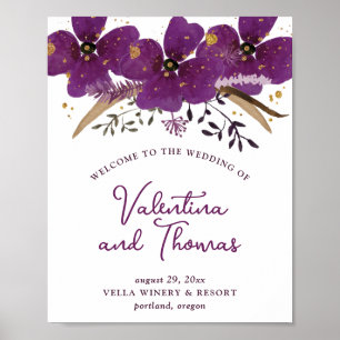Charming Violet Watercolor Flowers Wedding Poster