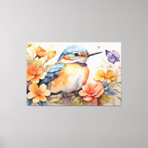 Charming Watercolor Bird Floral Bird lovers Canvas Print