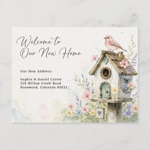 Charming Watercolor Birdhouse New Home Announcement Postcard