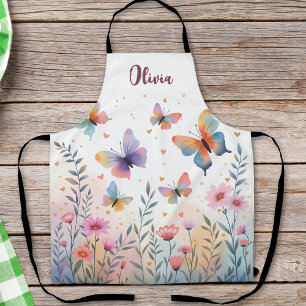 Charming Watercolor Butterfly Meadow Apron