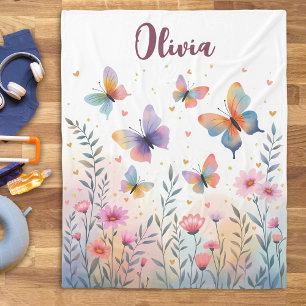 Charming Watercolor Butterfly Meadow Fleece Blanket