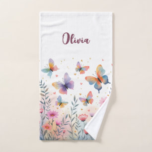 Charming Watercolor Butterfly Meadow Hand Towel