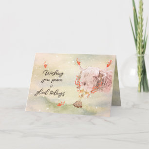Charming Watercolor Christmas Cow Holiday Card