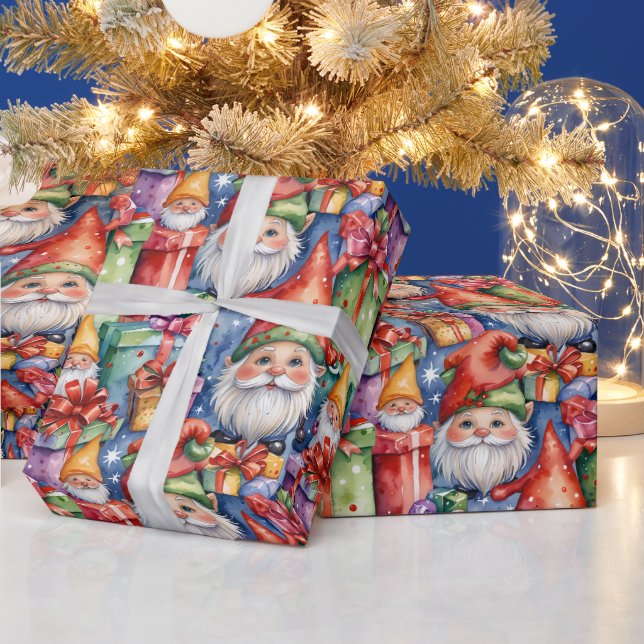 Charming Watercolor Christmas Gnomes and Gifts Wrapping Paper (Holidays)
