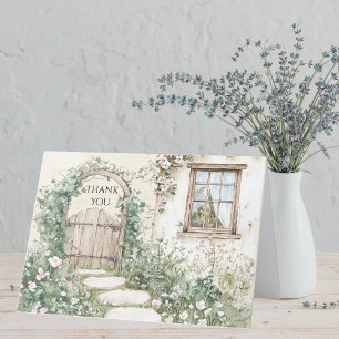 Charming Watercolor Cottage Garden Blank Thank You Card