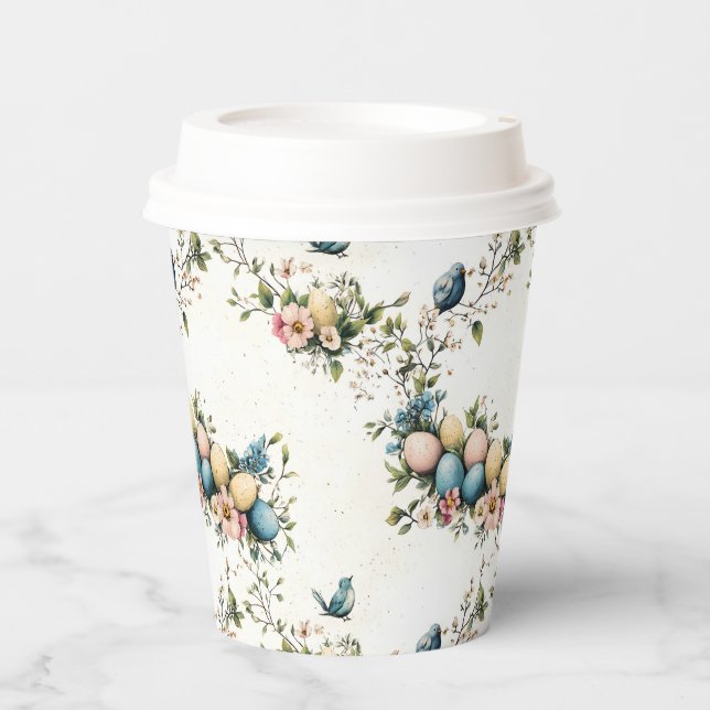 Charming Watercolor Easter Birds & Floral Spring Paper Cups (Front)