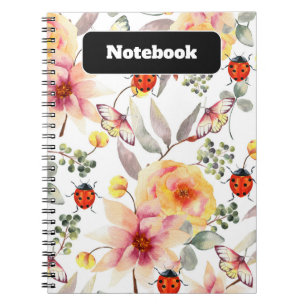 Charming Watercolor Floral and Ladybug Notebook