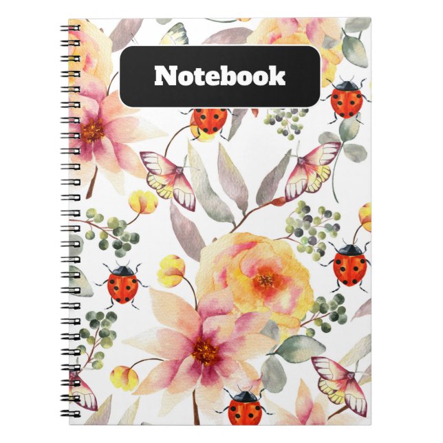 Charming Watercolor Floral and Ladybug Notebook (Front)