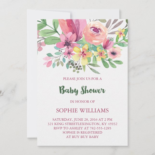 Charming Watercolor Flowers Baby Shower Invitation (Front)
