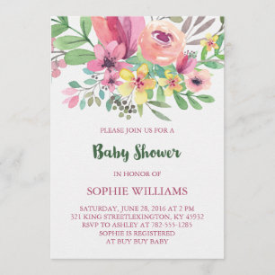 Charming Watercolor Flowers Baby Shower Invitation