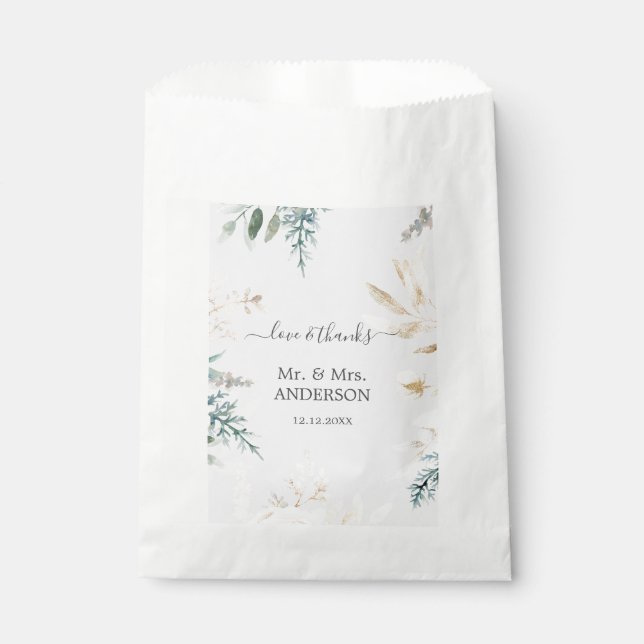 Charming Watercolor Greenery Gold Wedding Favour Bags (Front)
