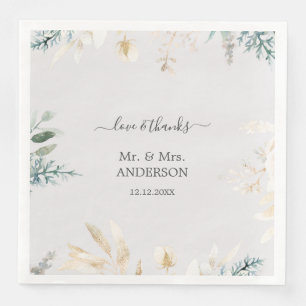 Charming Watercolor Greenery Gold Wedding Napkin