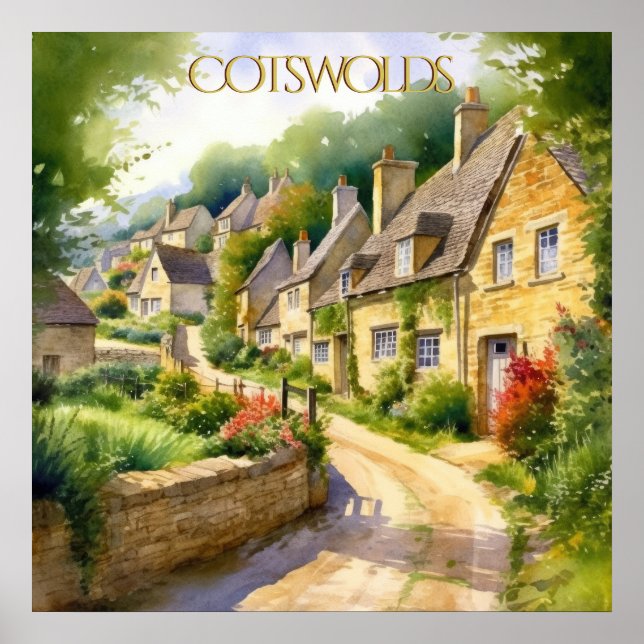 Charming Watercolor in the Cotswolds Travel Poster (Front)