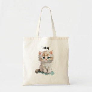 Charming Watercolor Kitten with Blue Eyes Tote Bag