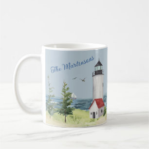Charming Watercolor Lighthouse Scene Name  Coffee Mug
