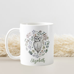 Charming Watercolor Owl Floral Wreath Personalised Coffee Mug