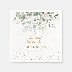 Charming Watercolor Pink Floral Gold Bridal Shower Napkin