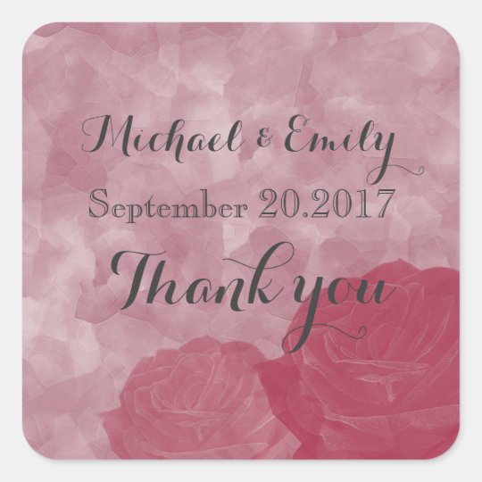 Charming watercolor romantic roses thank you square sticker
