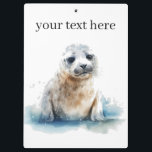 Charming Watercolor Seal Pup, custom  Clipboard<br><div class="desc">Bring artistic charm to your tasks with this customisable Charming Watercolor Seal Pup Clipboard. The clipboard features the adorable watercolor baby seal design,  making note-taking,  sketching,  or organising paperwork a more delightful experience. Customise it with Your Name,  Est. 20XX,  or Arctic Office.</div>