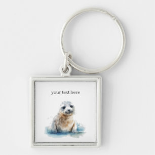 Charming Watercolor Seal Pup, custom  Key Ring