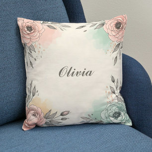 Charming Watercolor Sketchy Flowers Cushion