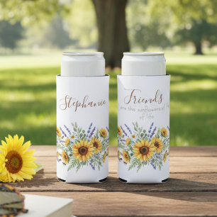 Charming Watercolor Sunflower Best Friend Border Seltzer Can Cooler
