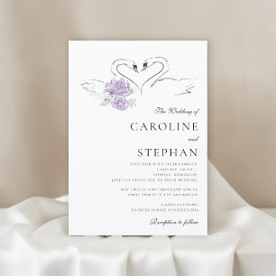 Charming Watercolor Swan Couple Wedding Announceme Invitation