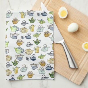 Charming Watercolor Teapots Tea Pattern Unique  Towel