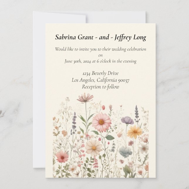 Charming Watercolor Wildflower Wedding Invitation (Front)