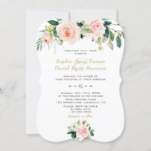 Charming Watercolour Blush Cream Flowers Wedding Invitation