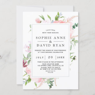 Charming Watercolour Peony Floral Frame Wedding Invitation