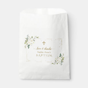 Charming Watercolour White Flowers Baptism Favour Bags