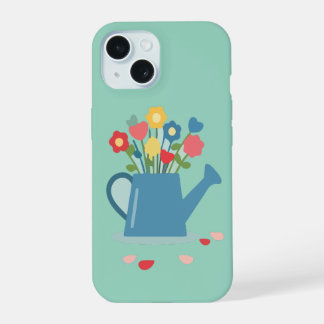 Charming Watering Can with Bright Spring Flowers iPhone 15 Case