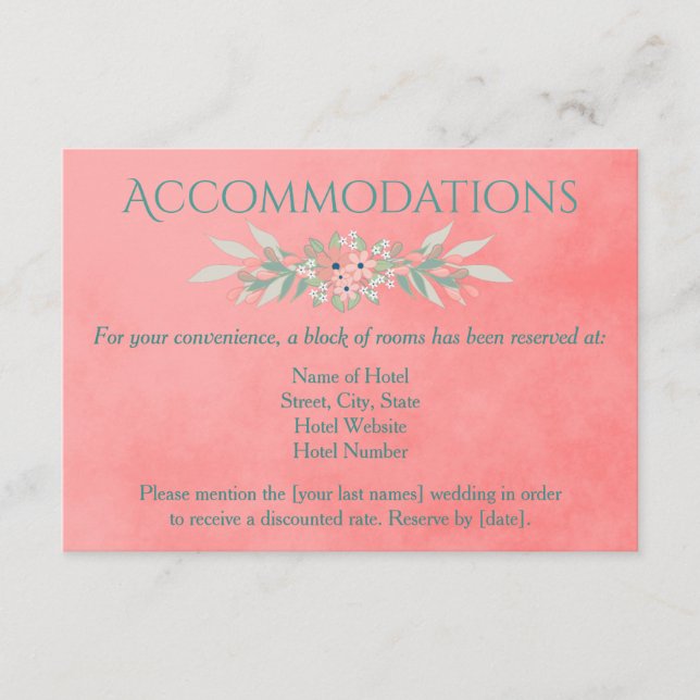 Charming Wedding Accommodations Pink Floral Enclosure Card (Front)