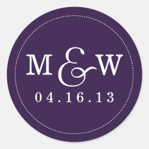 Charming Wedding Monogram Sticker Eggplant Purple