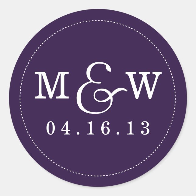 Charming Wedding Monogram Sticker Eggplant Purple (Front)