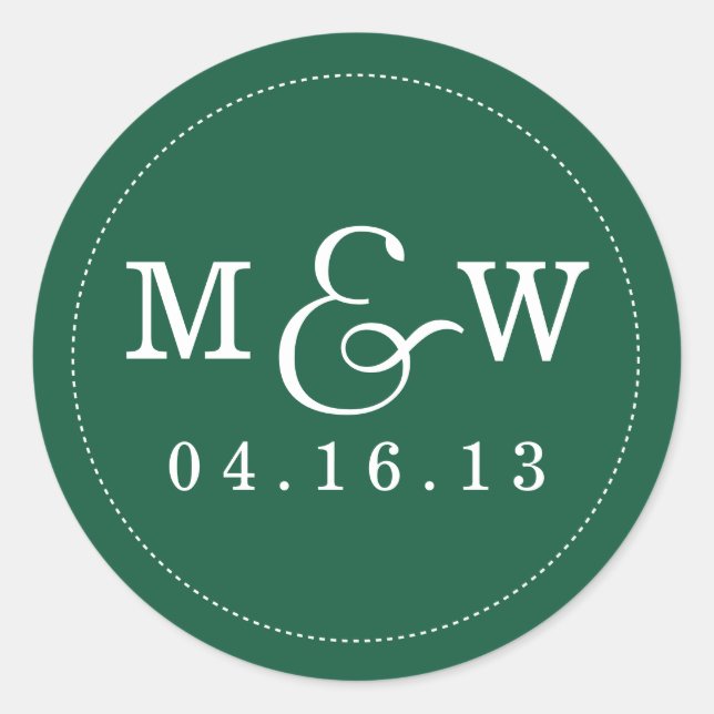 Charming Wedding Monogram Sticker Emerald Green (Front)