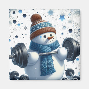 Charming Weight Lifter Snowman Magnet
