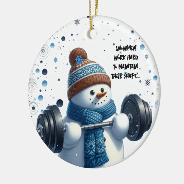 Charming Weight Lifting Snowman Ceramic Tree Decoration (Left)