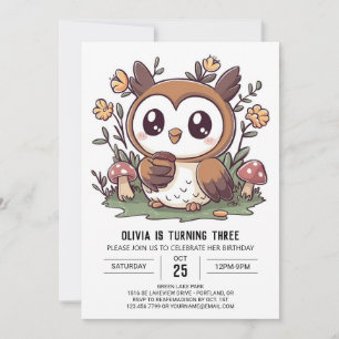 Charming Whimsical Digital Owl Birthday Invitation