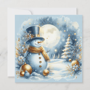 Charming whimsical snowman customizable holiday card